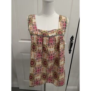 Anthropologie Letumbe Boho Babydoll Top Medallion Print Sleeveless US 12